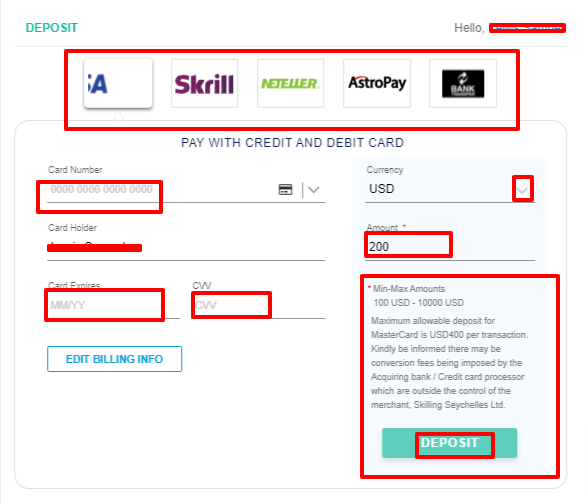 Comprar Decentraland: Depósito de dinero en Skilling para comprar criptomonedas.