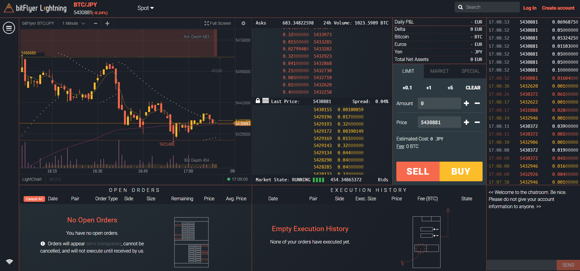 Bitflyer's Lightning trading platform
