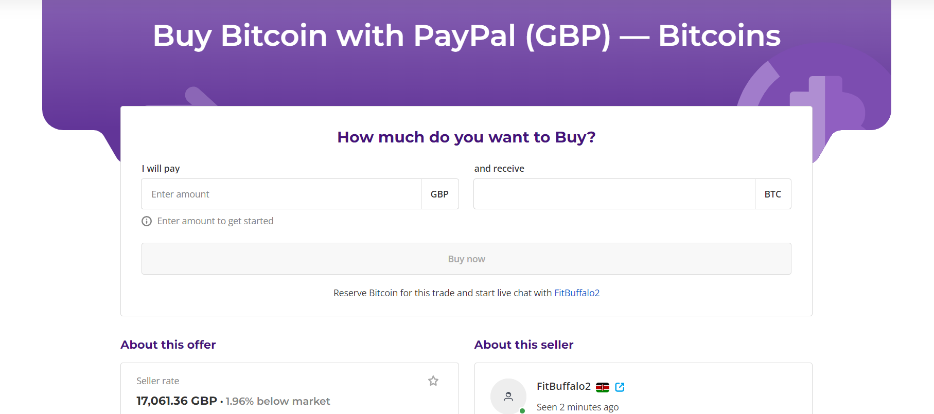 使用 Paxful 通過 PayPal 購買比特幣。