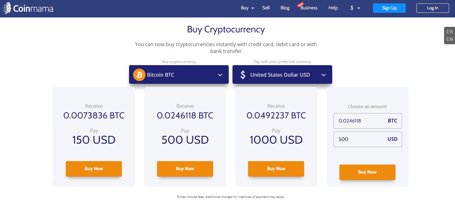 Coinmama exchange buy page
