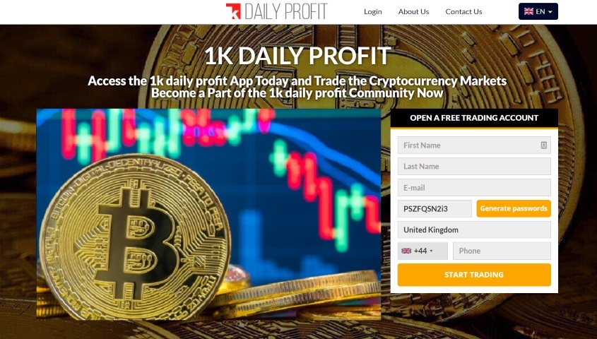 Hjemmeside for 1K Daily Profit