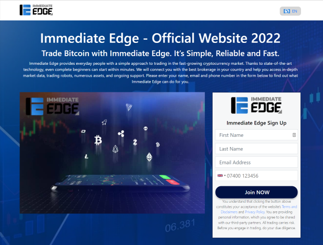 Page d'accueil d'Immediate Edge