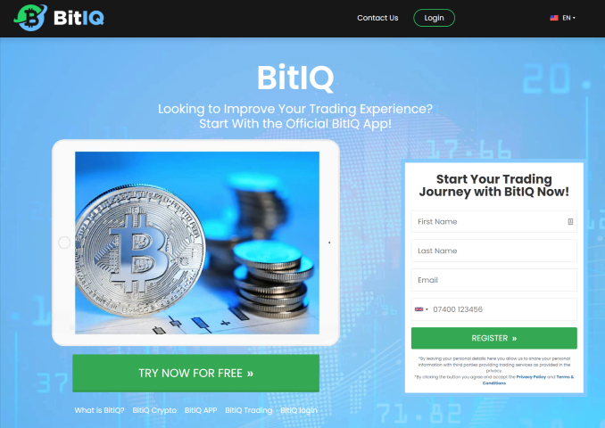 Page d'accueil de BitIQ