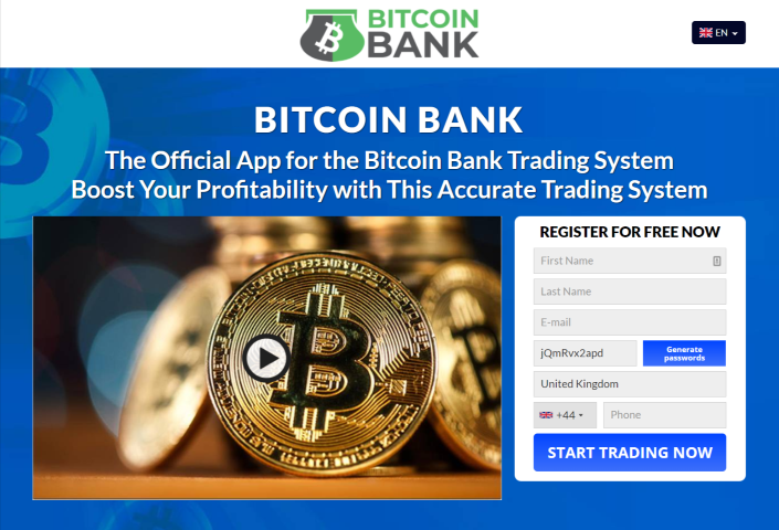 Page d'accueil de la banque Bitcoin