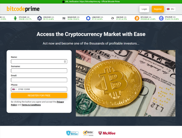 Bitcode Prime homepage