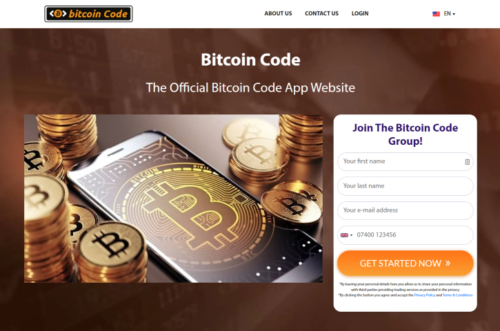 Page d'accueil du code Bitcoin