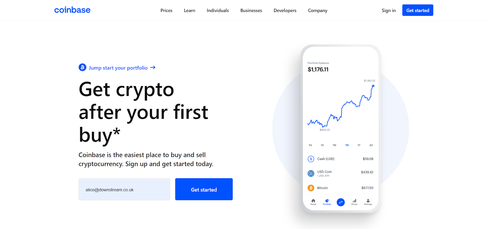 Coinbase-startpagina